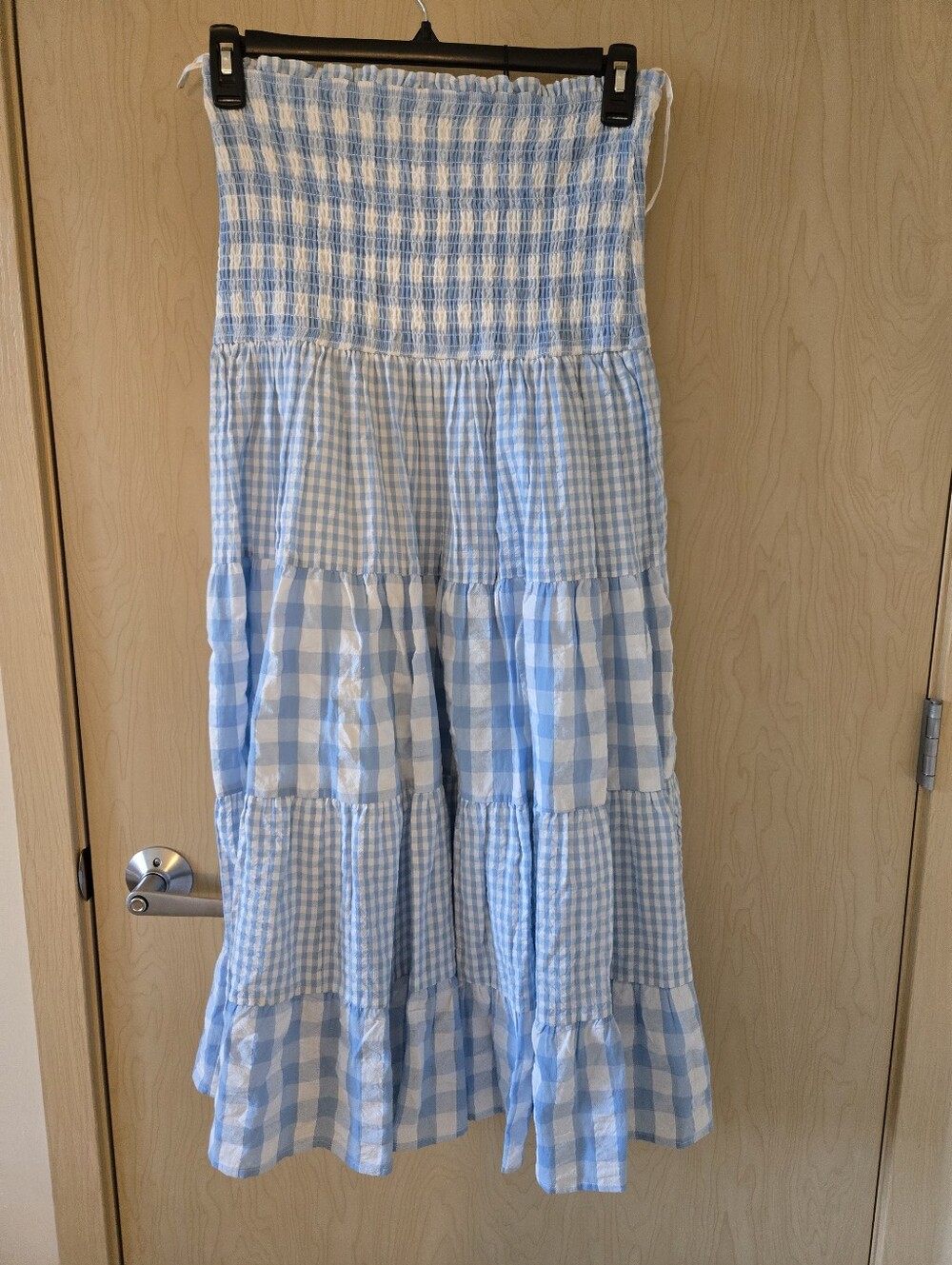 NWT Avec Les Filles Mixed Print Tiered Cotton Gingham Maxi Skirt (M)